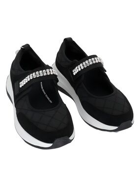 FitFlop F-Mode Flow Crystal-strap Quilted Mary Janes Black Size 8M